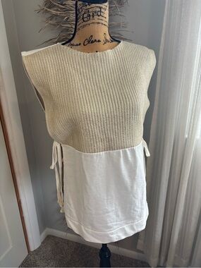 Zara Cream Two-Tone Knit & Linen-Effect Tank